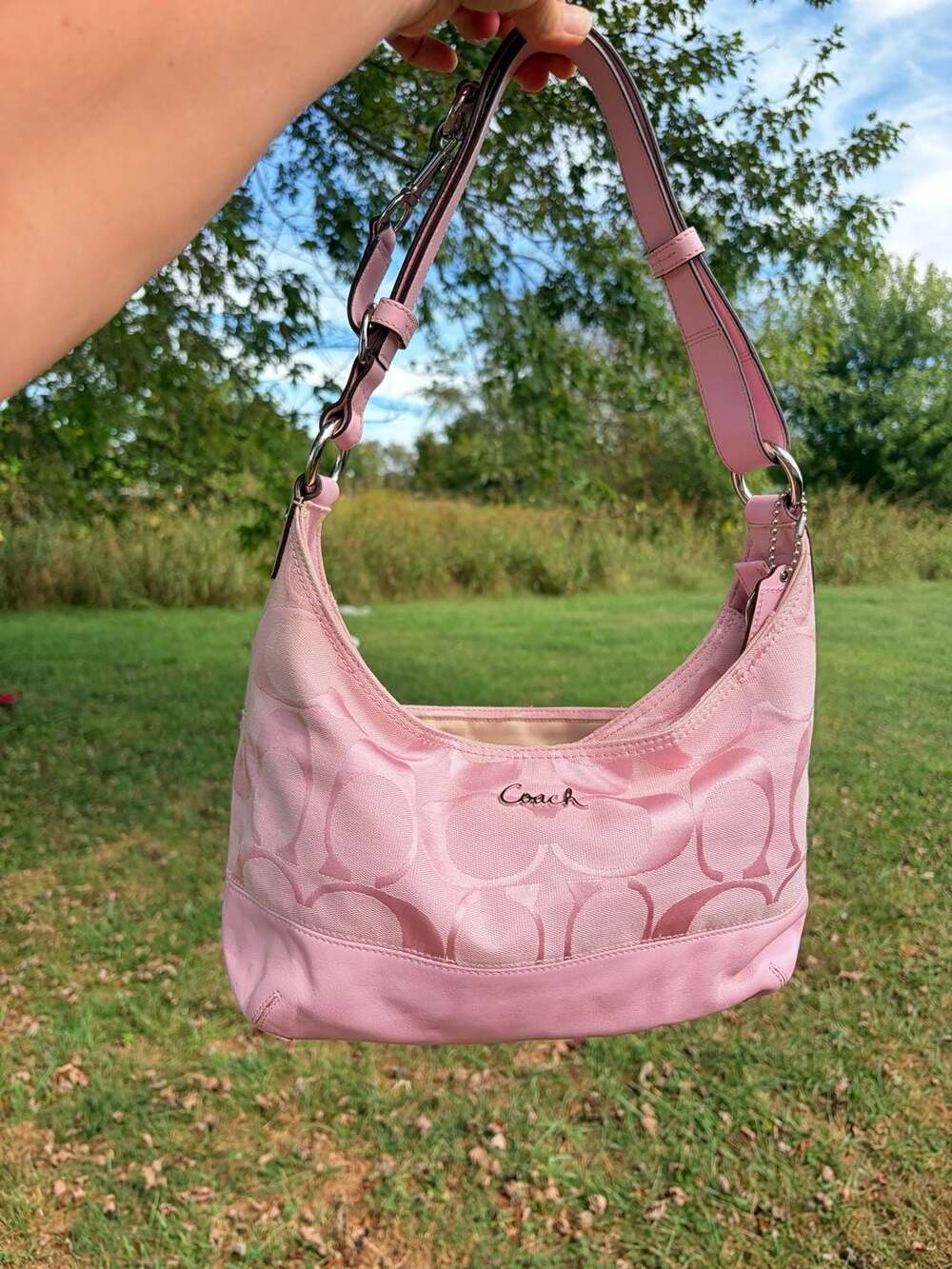 Coach F13761 Pink Signature C Jacquard Shoulder Bag Purse Y2K